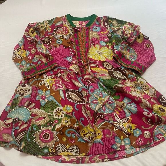 Sandy Starkman Embellished Boho Swim Coverup Tunic Top Size Medium - Picture 1 of 9